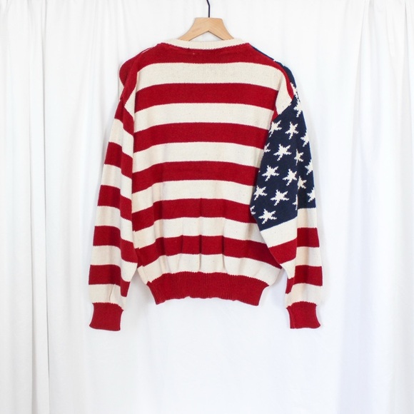 Vintage 80s 100% Cotton Knit Crewneck American Flag Sweater Large - Picture 3 of 7